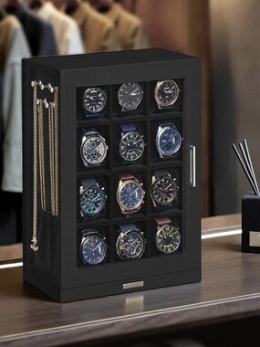 360° Rotating Watch & Jewelry Case Box With Glass Windows & Velvet Lining - New